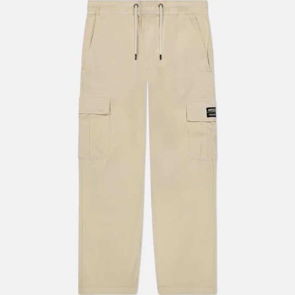 Unisex WeSC Open Bottom Cargo Pants Twill Size XL Khaki Beige  P115284T NWT